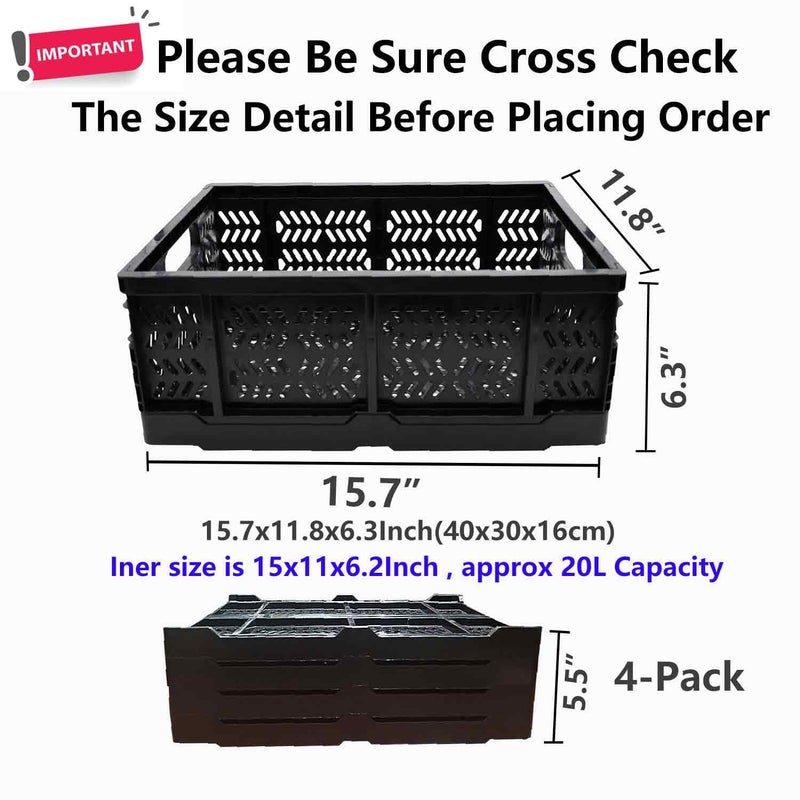KINGSUSLAY 4-Pack Plastic Storage Crates,20L Foldable Baskets,Collapsible Crates, Storage Baskets and Bins for Toys, Home Storage, Office Products, Christmas Gifts, Easter Eggs (Black) - Image 2