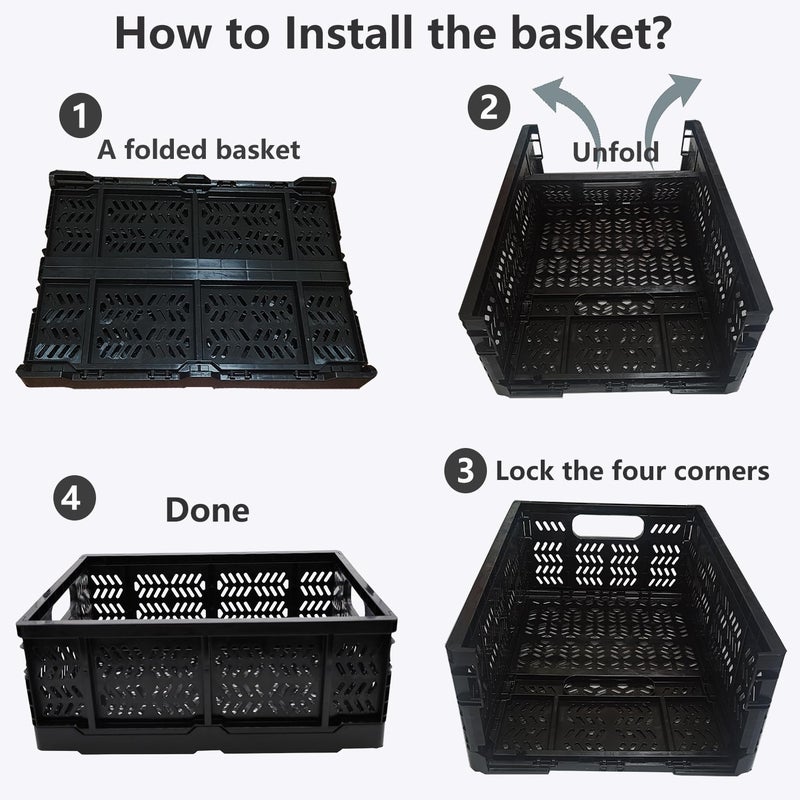 KINGSUSLAY 4-Pack Plastic Storage Crates,20L Foldable Baskets,Collapsible Crates, Storage Baskets and Bins for Toys, Home Storage, Office Products, Christmas Gifts, Easter Eggs (Black) - Image 4