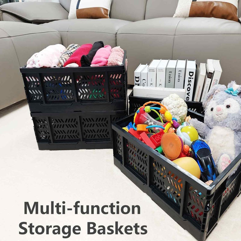KINGSUSLAY 4-Pack Plastic Storage Crates,20L Foldable Baskets,Collapsible Crates, Storage Baskets and Bins for Toys, Home Storage, Office Products, Christmas Gifts, Easter Eggs (Black) - Image 3