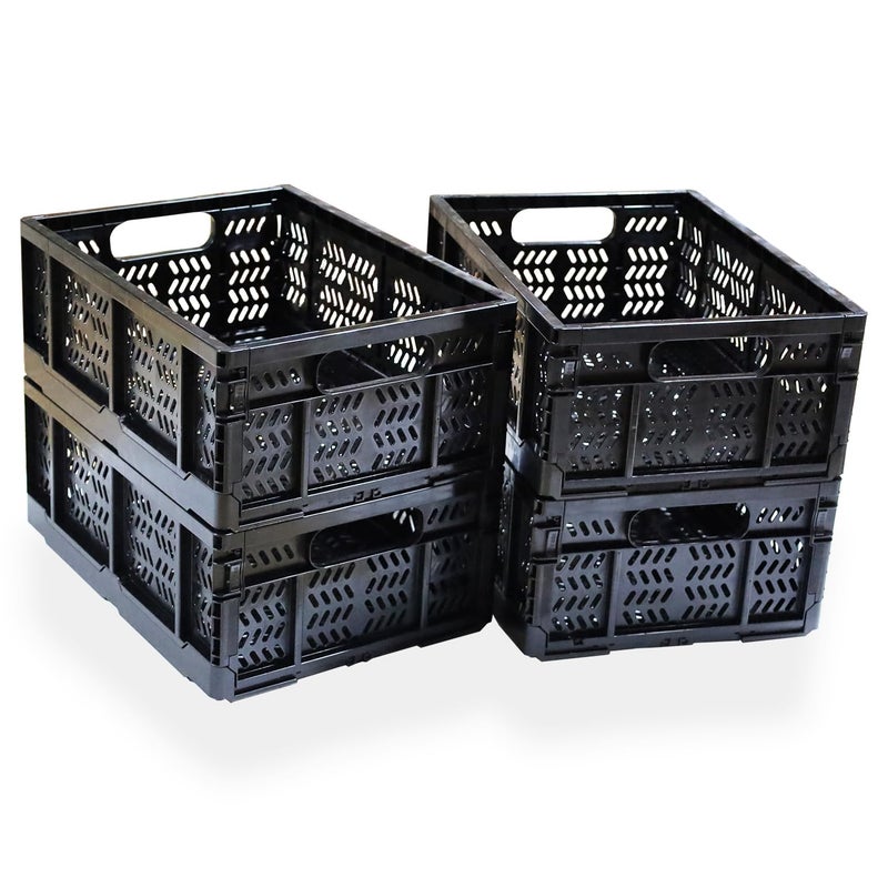 KINGSUSLAY 4-Pack Plastic Storage Crates,20L Foldable Baskets,Collapsible Crates, Storage Baskets and Bins for Toys, Home Storage, Office Products, Christmas Gifts, Easter Eggs (Black) - Image 1
