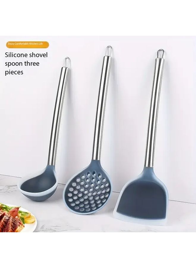 3Pcs Stainless Steel Silicone Handle Non Stick Cookware Set Easy Clean Heat Resistant - Image 1