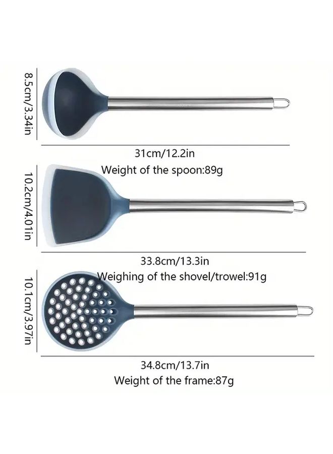 3Pcs Stainless Steel Silicone Handle Non Stick Cookware Set Easy Clean Heat Resistant - Image 3