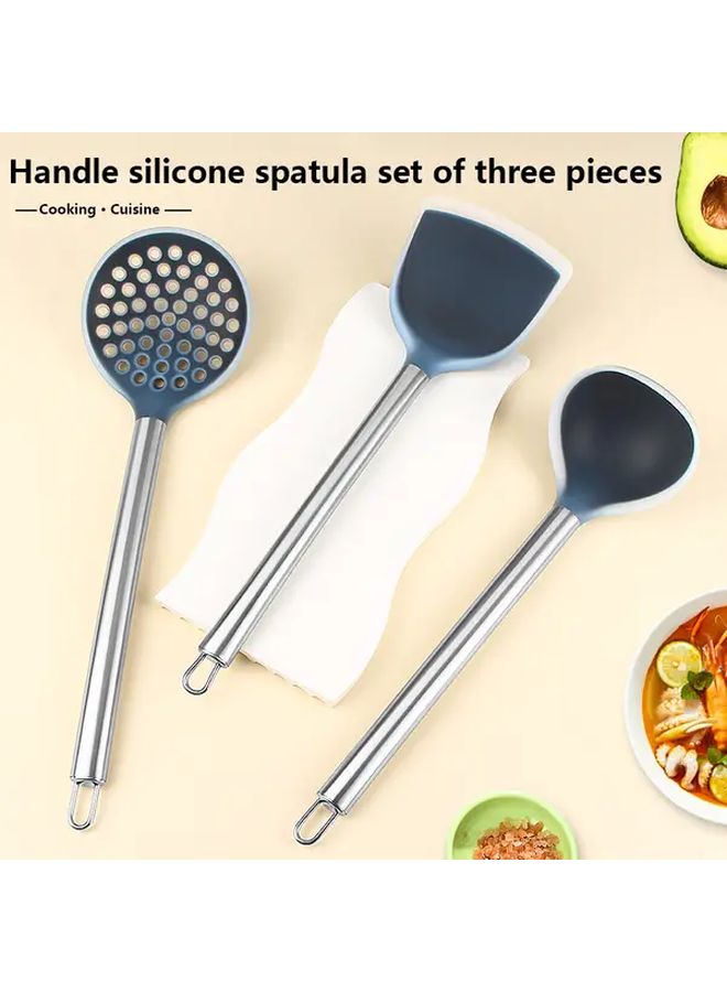 3Pcs Stainless Steel Silicone Handle Non Stick Cookware Set Easy Clean Heat Resistant - Image 2