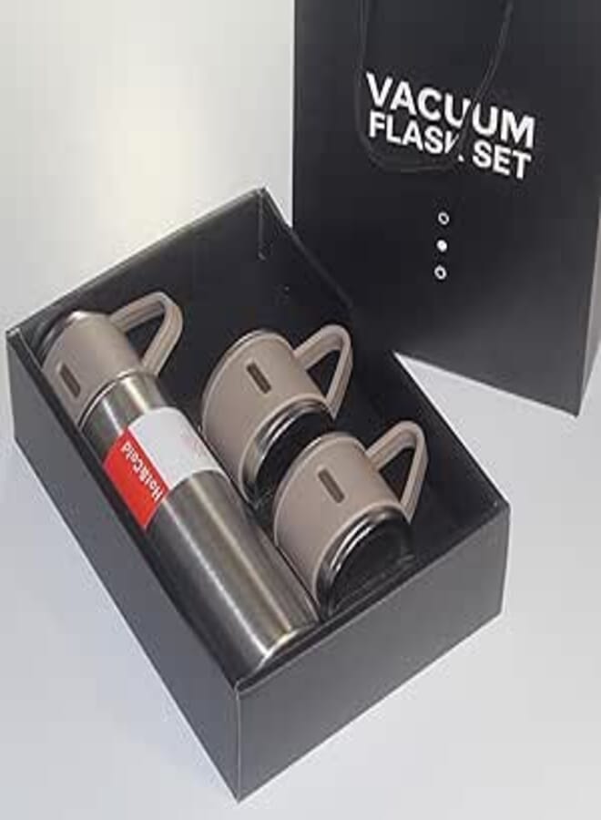 Spaceshoop Stainless Steel Thermos 500ml/16.9oz Vacuum Insulated Bottle Coffee Tea Hot Cold Juice Water drink flask 3 Cups Gift (Silver set)