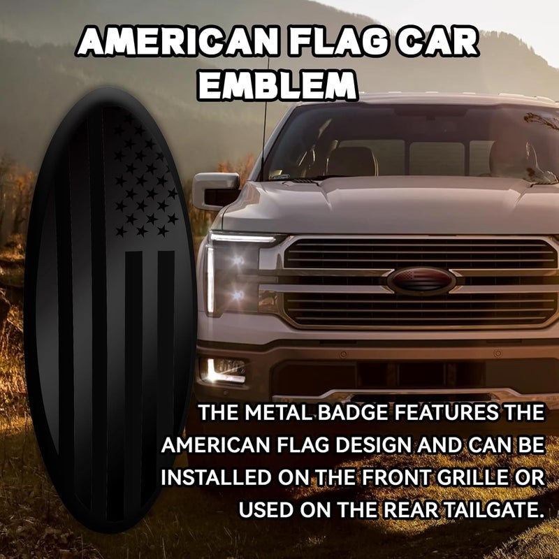Hirificing Tailgate Emblem for Ford F150 F250 F350 Black American Flag 9 Inch Front Grill Emblem for Ford Emblems, Aluminum Oval Overlay Front Grill Rear Tailgate American Flag Decal Badge(Black) All space matching look - Image 3