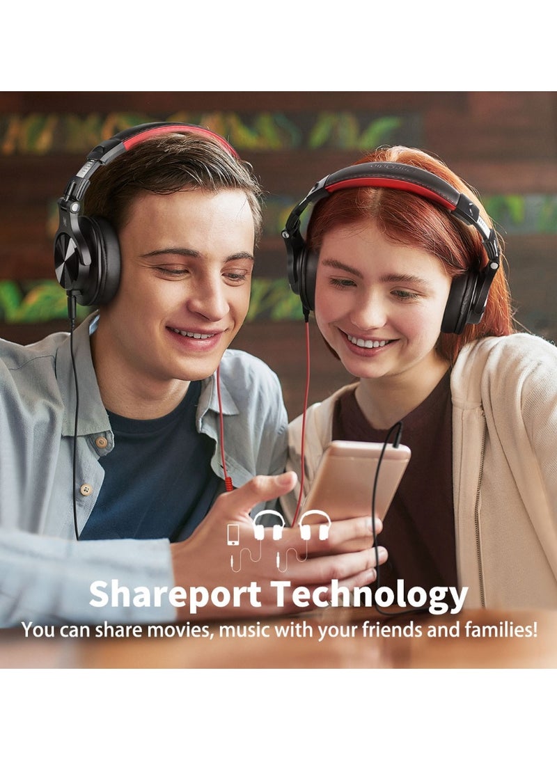 ون أوديو OneOdio A71 سماعات تسجيل استوديو عالية الدقة Hi-Res - سماعات رأس سلكية مغلقة مع ميزة Shareport، سماعات احترافية للمراقبة والمزج قابلة للطي مع صوت استريو - أحمر - Image 5