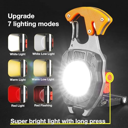 HUBTURE 800 Lumens Rechargeable Keychain LED Flashlight – 7 Mode COB Light with Lighter, Whistle, Bottle Opener, Magnet Base – Mini Multi-Tool for Outdoor, Emergency, Camping & Hiking - Image 4