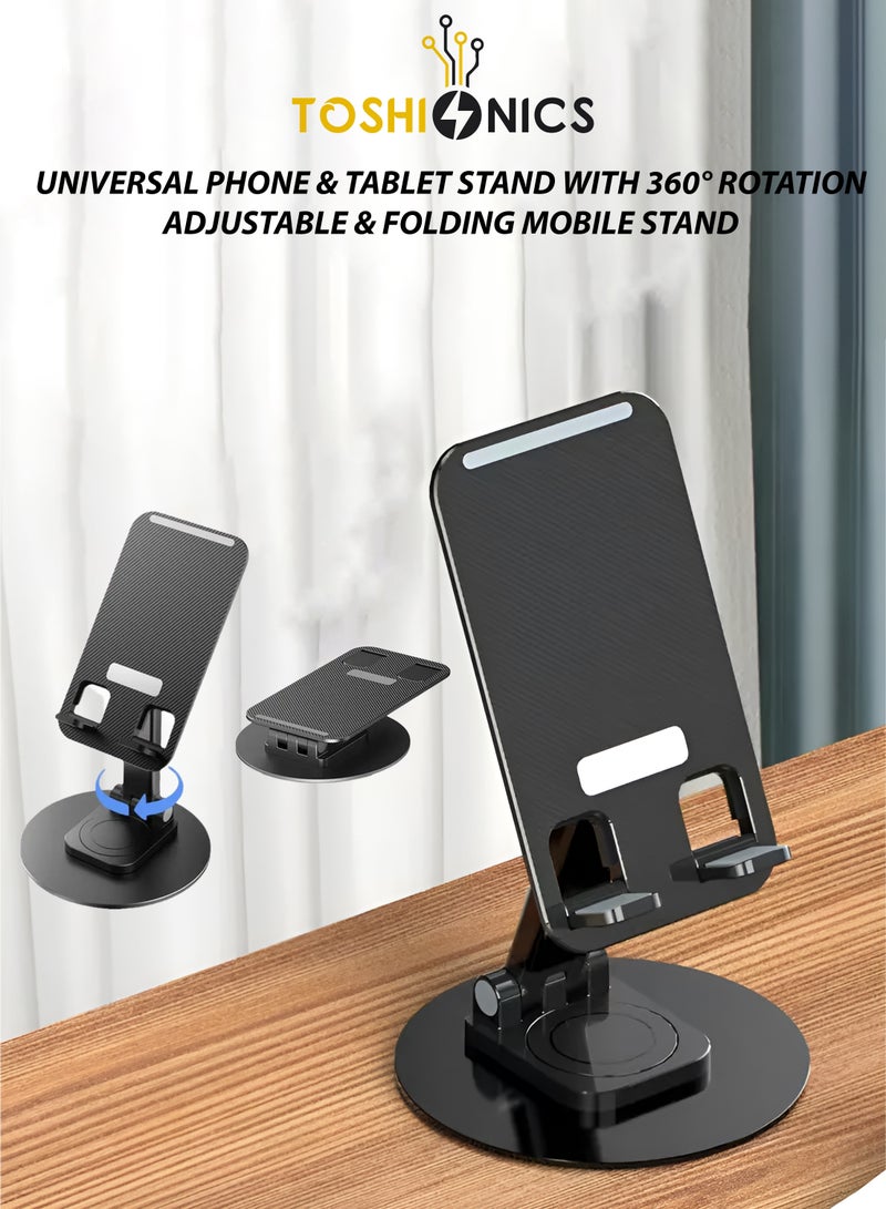 Toshionics Mobile Phone Stand with 360° Rotation Universal Phone and Tablet Holder Stable Rotary Lock Design Durable Aluminum Alloy Strong Support with 1000g Load Capacity Non-Slip and Anti-Skid Base Compact and Portable for 4-12 Inch Devices black - Image 1