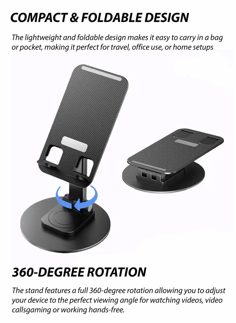 Toshionics Mobile Phone Stand with 360° Rotation Universal Phone and Tablet Holder Stable Rotary Lock Design Durable Aluminum Alloy Strong Support with 1000g Load Capacity Non-Slip and Anti-Skid Base Compact and Portable for 4-12 Inch Devices black - Image 2