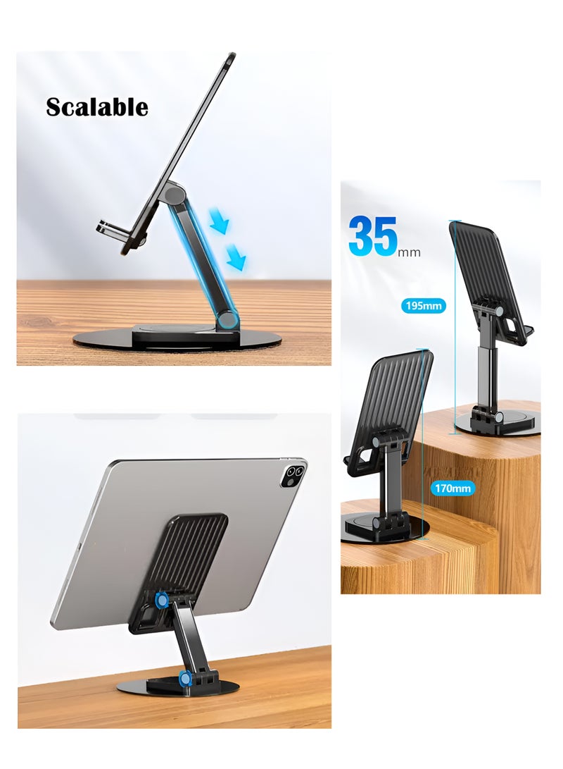 Toshionics Mobile Phone Stand with 360° Rotation Universal Phone and Tablet Holder Stable Rotary Lock Design Durable Aluminum Alloy Strong Support with 1000g Load Capacity Non-Slip and Anti-Skid Base Compact and Portable for 4-12 Inch Devices black - Image 3