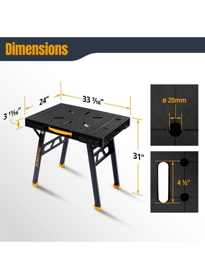 POWERTEC Portable Folding Worktable – Heavy-Duty Workbench with 33.5" x 24" Surface, 1650 lbs Load Capacity – Compact, Foldable Table for Woodworking, DIY, Garage & Jobsite Use (UT1014) - Image 2