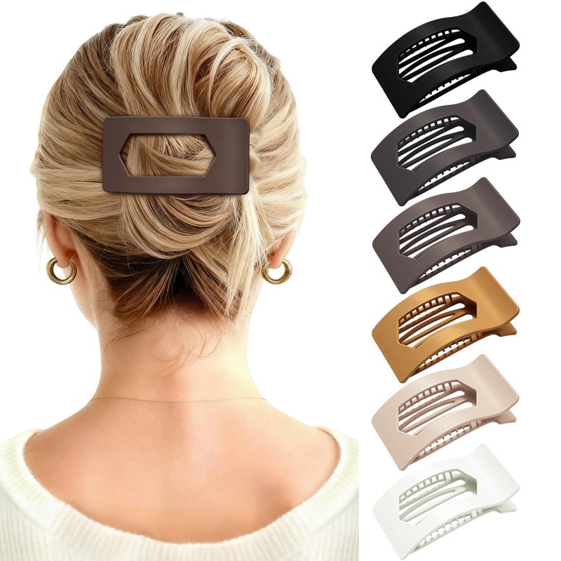 Mesovor 6 Pack Flat Claw Clips for Women, Strong Hold French Flat Hair Clips for Thick Thin Hair | 3.94" Nonslip Large Square Lay Flat Hairclips (Neutral Matte) - Image 1