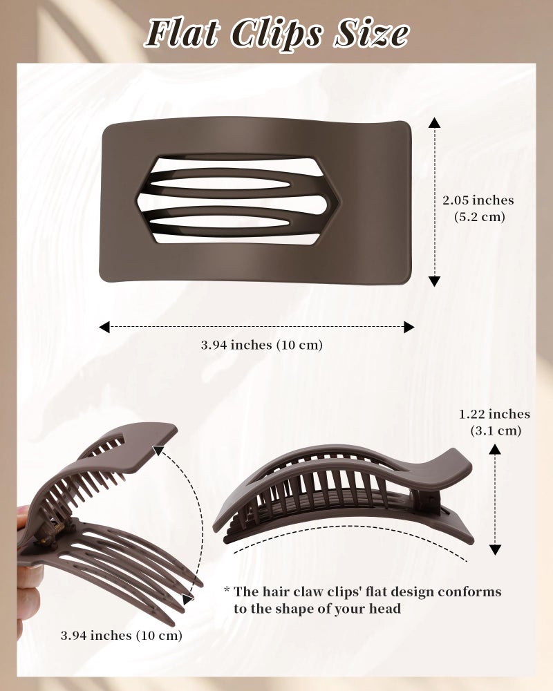Mesovor 6 Pack Flat Claw Clips for Women, Strong Hold French Flat Hair Clips for Thick Thin Hair | 3.94" Nonslip Large Square Lay Flat Hairclips (Neutral Matte) - Image 2