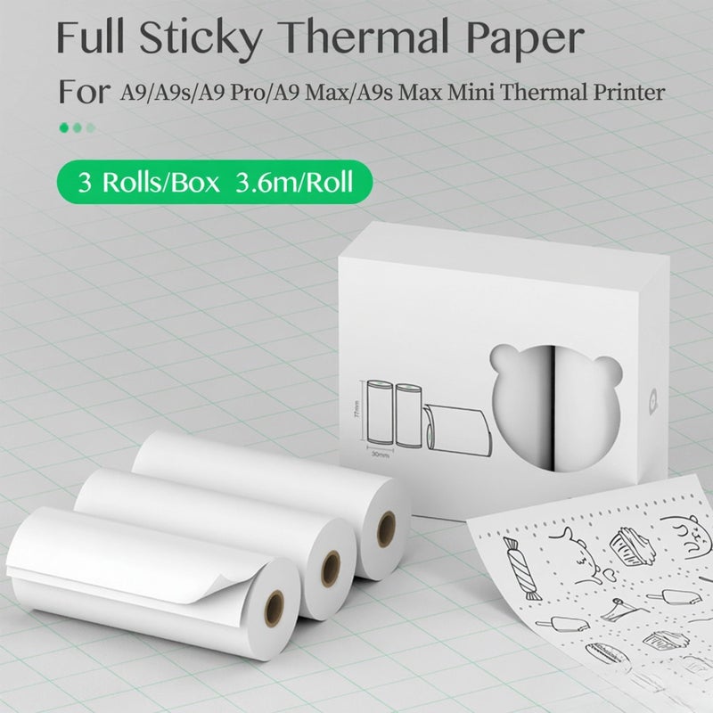 Thermal Paper Roll: 77*30mm Full Sticky Thermal Paper - 10-Year Print Retention Waterproof Oil-Proof Anti-Friction Thermal Paper for PeriPage A9 Series Mini BT Thermal Printers Home Office Study Use - Image 5