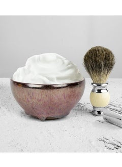 Linkidea Linkidea Ceramics Shaving Bowl, Hand-Made Natural Irregular Glaze Flow Wet Shaving Soap Bowl, Exquisite Fine Gentleman's Shaving Bowl Gift for Men(Purple)  - Image 3