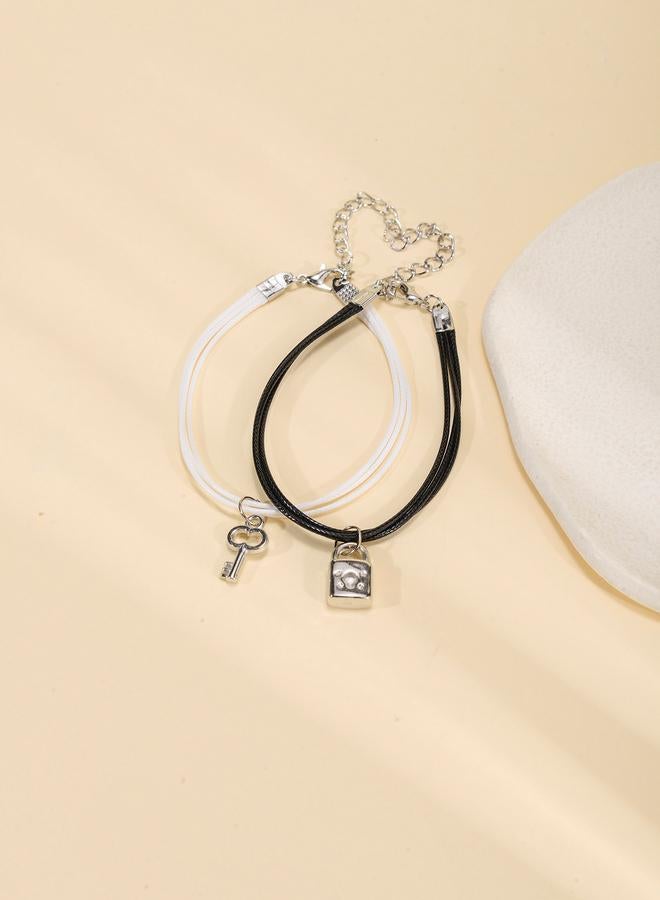Take Two Pack of 2 - Black and White key and Lock Charms Bracelets - Image 5
