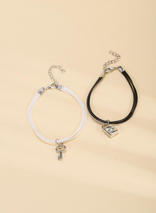 Take Two Pack of 2 - Black and White key and Lock Charms Bracelets - Image 2