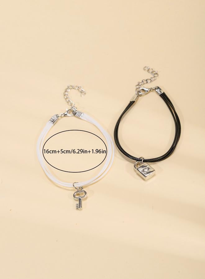 Take Two Pack of 2 - Black and White key and Lock Charms Bracelets - Image 3