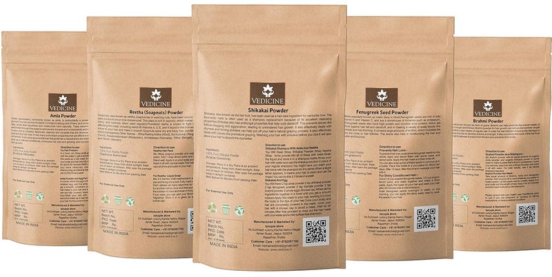VEDICINE Pure And Natural Dried Amla Reetha Shikakai Brahmi Fenugreek Powder For Hair Pack And Hair Mask 50 Gram Each - Image 2