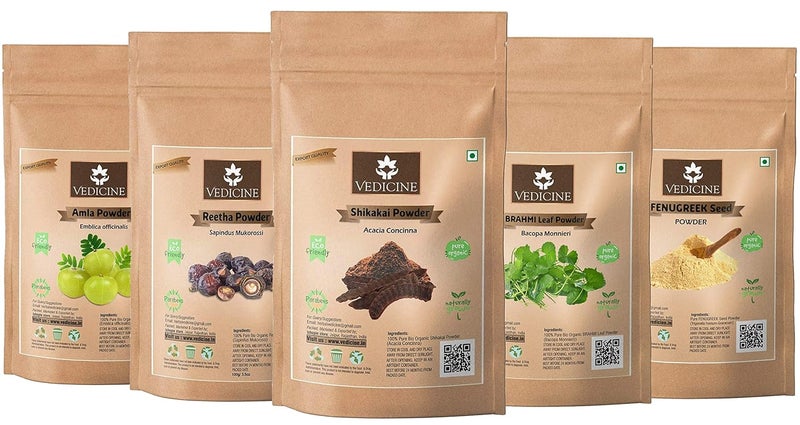VEDICINE Pure And Natural Dried Amla Reetha Shikakai Brahmi Fenugreek Powder For Hair Pack And Hair Mask 50 Gram Each - Image 1