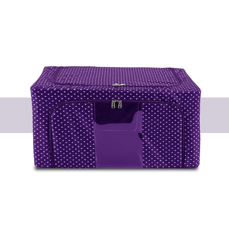 Kuber Industries Pack of 3 Clothes Storage Box 24 Liter Wardrobe Organizer Dot Print Parachute Steel Frame Drawer Organizer Waterproof Underbed Storage Box BlueBlack Brown - Image 2