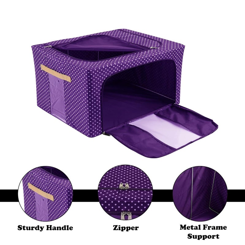 Kuber Industries Pack of 3 Clothes Storage Box 24 Liter Wardrobe Organizer Dot Print Parachute Steel Frame Drawer Organizer Waterproof Underbed Storage Box BlueBlack Brown - Image 5