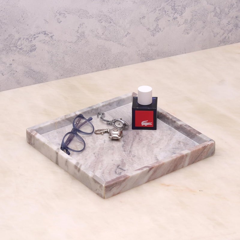 DECORAGE Marble Square Vanity Tray – Bathroom Countertop & Dresser Tray for Women | Elegant Decorative Organizer for Makeup, Jewelry, Perfume & Skincare – (Beige, 10 X 10 Inch) - Image 1