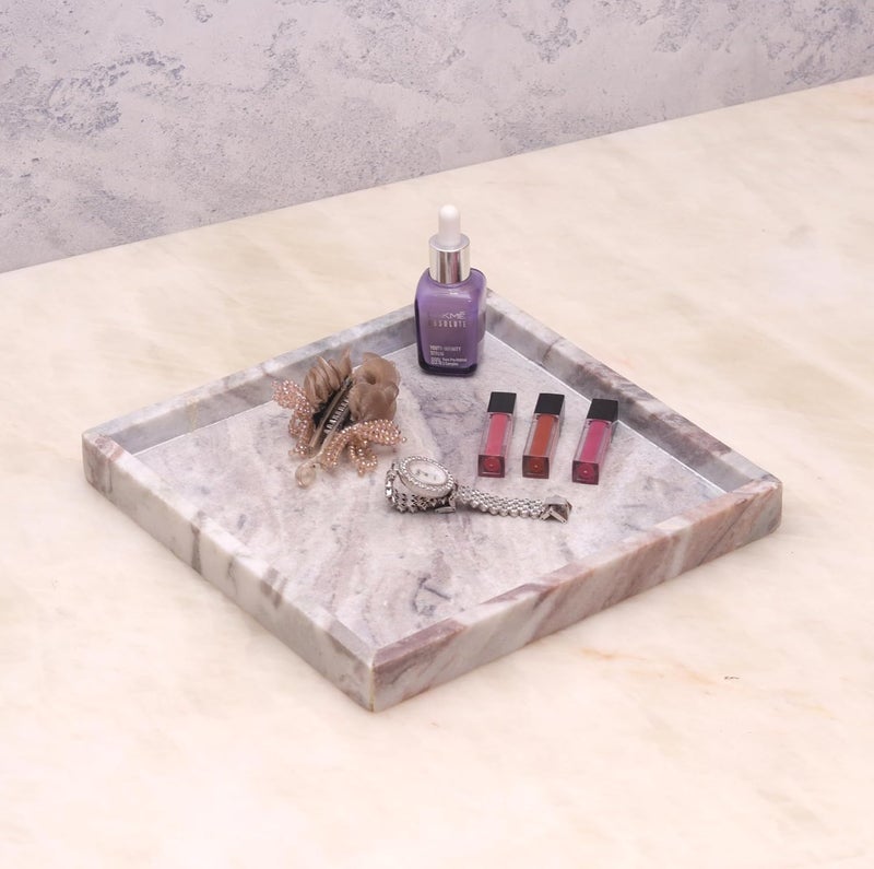 DECORAGE Marble Square Vanity Tray – Bathroom Countertop & Dresser Tray for Women | Elegant Decorative Organizer for Makeup, Jewelry, Perfume & Skincare – (Beige, 10 X 10 Inch) - Image 2