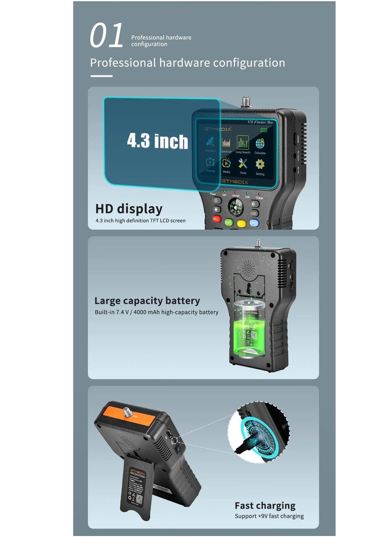 GT Media - GTMEDIA V8 Finder Max Satellite TV Finder Meter 4.3'' LCD DVB-S/S2/S2X H.265 Better Then V8 Finder 2 Pro2 V7 S5X SATLINK WS-6933 - Image 1