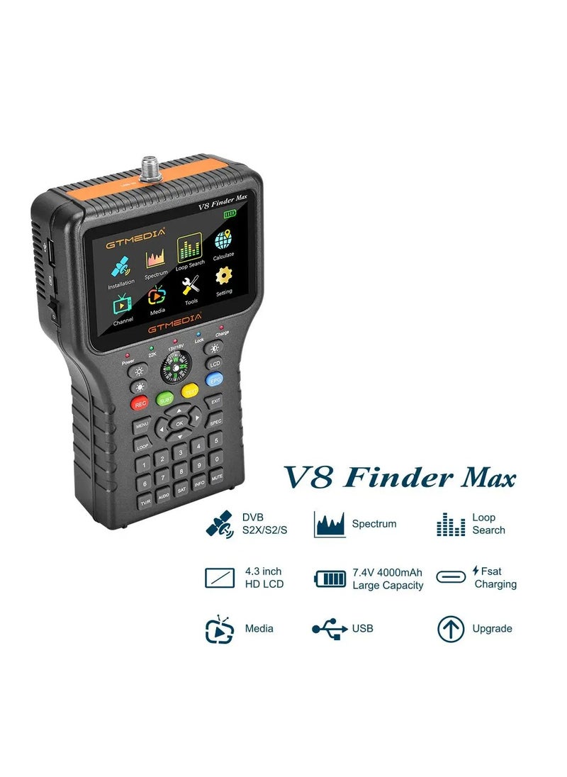 GT Media - GTMEDIA V8 Finder Max Satellite TV Finder Meter 4.3'' LCD DVB-S/S2/S2X H.265 Better Then V8 Finder 2 Pro2 V7 S5X SATLINK WS-6933 - Image 1