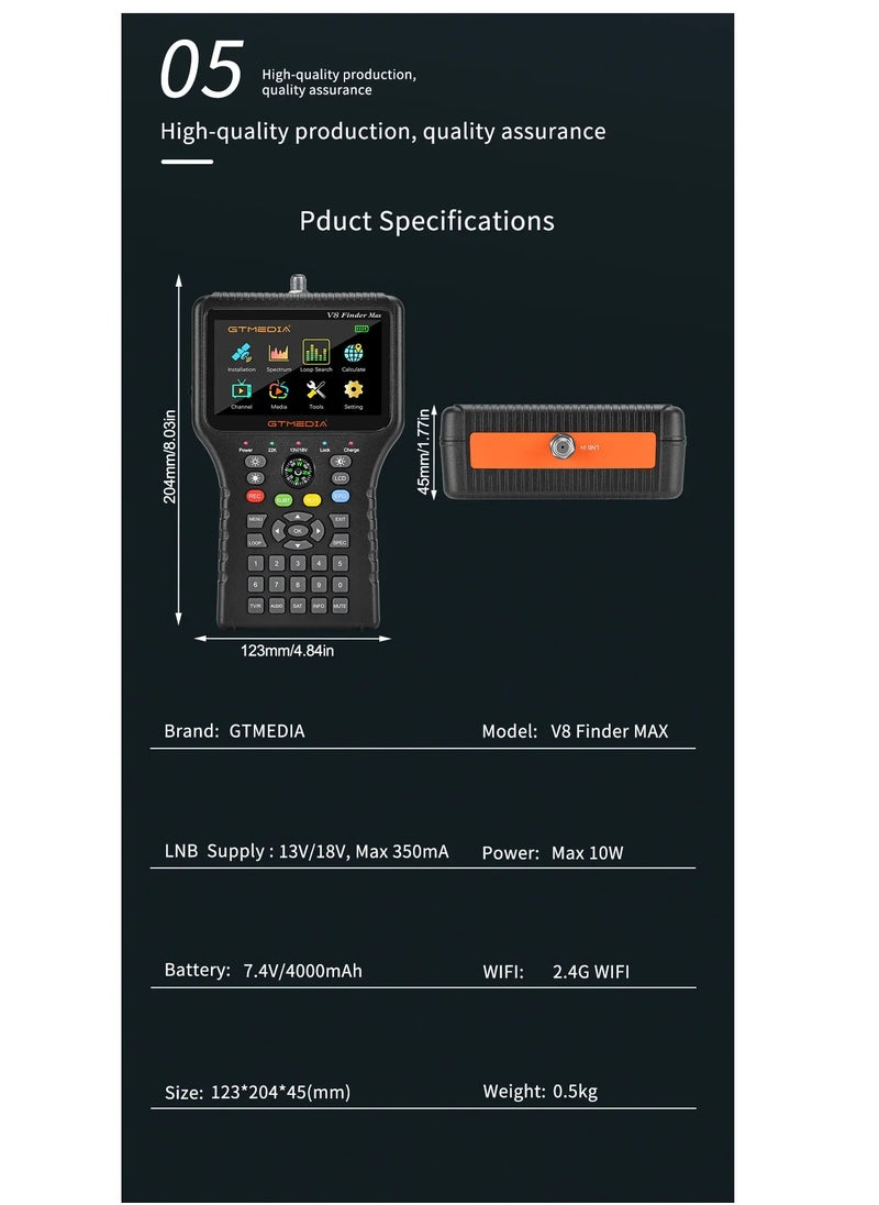 GT Media - GTMEDIA V8 Finder Max Satellite TV Finder Meter 4.3'' LCD DVB-S/S2/S2X H.265 Better Then V8 Finder 2 Pro2 V7 S5X SATLINK WS-6933 - Image 1