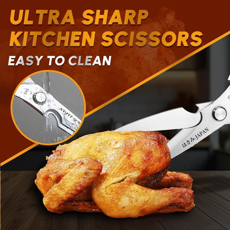 Huusk Kitchen Scissors Set - Stainless Steel Kitchen Shear, Sharp Meat Scissors Dishwasher Safe, Heavy Duty Poultry Shears, Japanese Cooking Scissor for Food, Chicken Bones, Christmas Gift for Men - Image 2