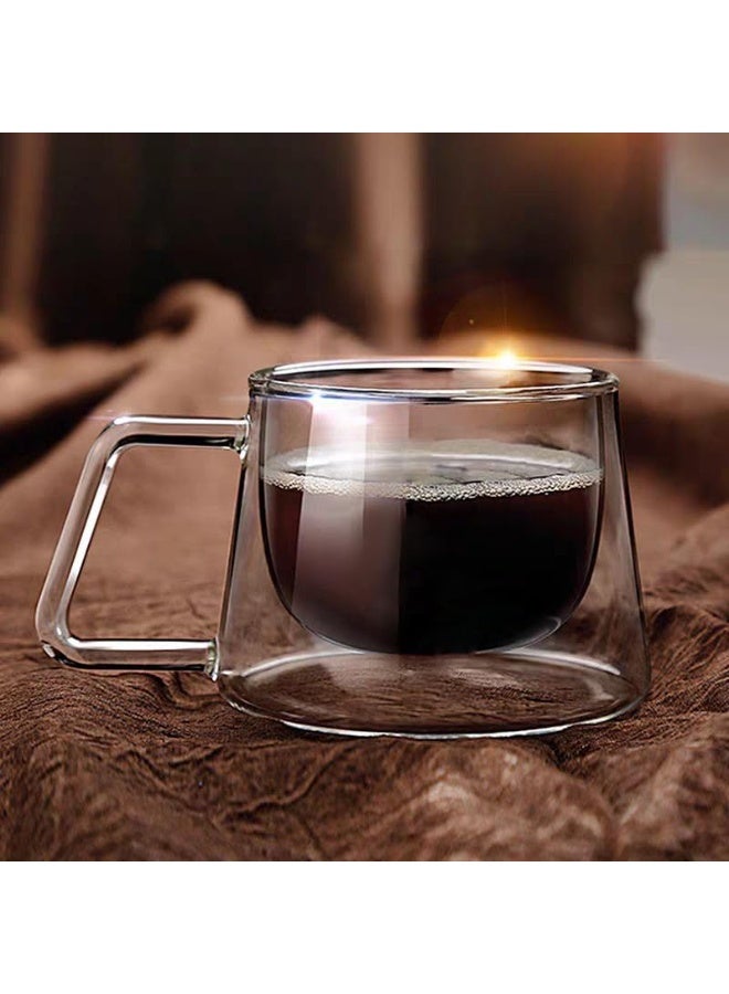 Double Layers Coffee Mug With Handle Heat Insulation Drinking Cup Transparent  - Image 1