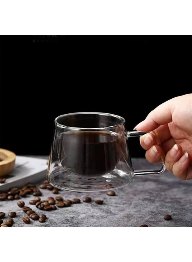 Double Layers Coffee Mug With Handle Heat Insulation Drinking Cup Transparent  - Image 2