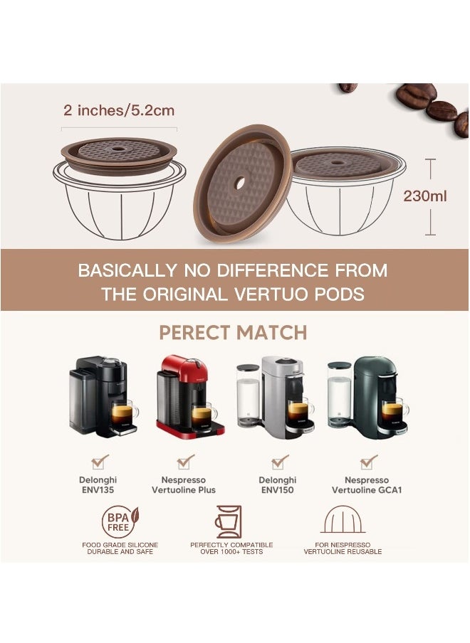 Generic - Reusable Vertuo Pods, Refillable Coffee Capsule for Vertuoline & Vertuo Pod, 230ml Coffee Pods Compatible with Nespresso Vertuo Coffee Machine, With 2Pcs Reusable Silicone Lids, Scoop, Brush (5PCS) - Image 1