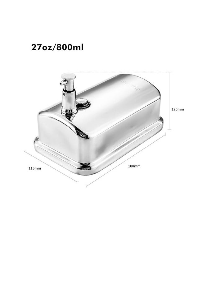 Sundex - Manual Soap Dispenser, Commercial Stainless Steel Wall Mounted Hand Soap Dispenser for Bathroom Kitchen 800ml, Sliver - Image 1
