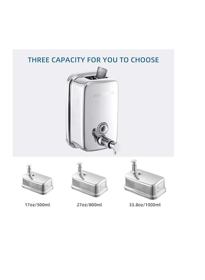 Sundex - Manual Soap Dispenser, Commercial Stainless Steel Wall Mounted Hand Soap Dispenser for Bathroom Kitchen 800ml, Sliver - Image 1
