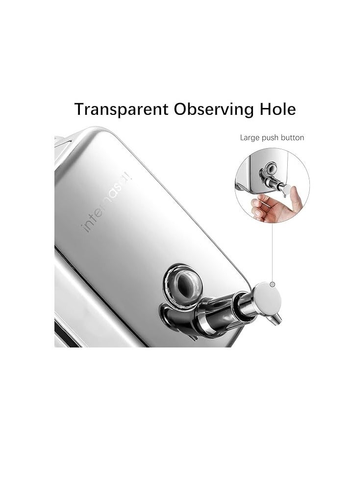 Sundex - Manual Soap Dispenser, Commercial Stainless Steel Wall Mounted Hand Soap Dispenser for Bathroom Kitchen 800ml, Sliver - Image 1