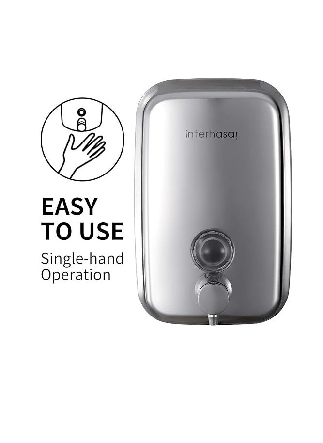 Sundex - Manual Soap Dispenser, Commercial Stainless Steel Wall Mounted Hand Soap Dispenser for Bathroom Kitchen 800ml, Sliver - Image 1