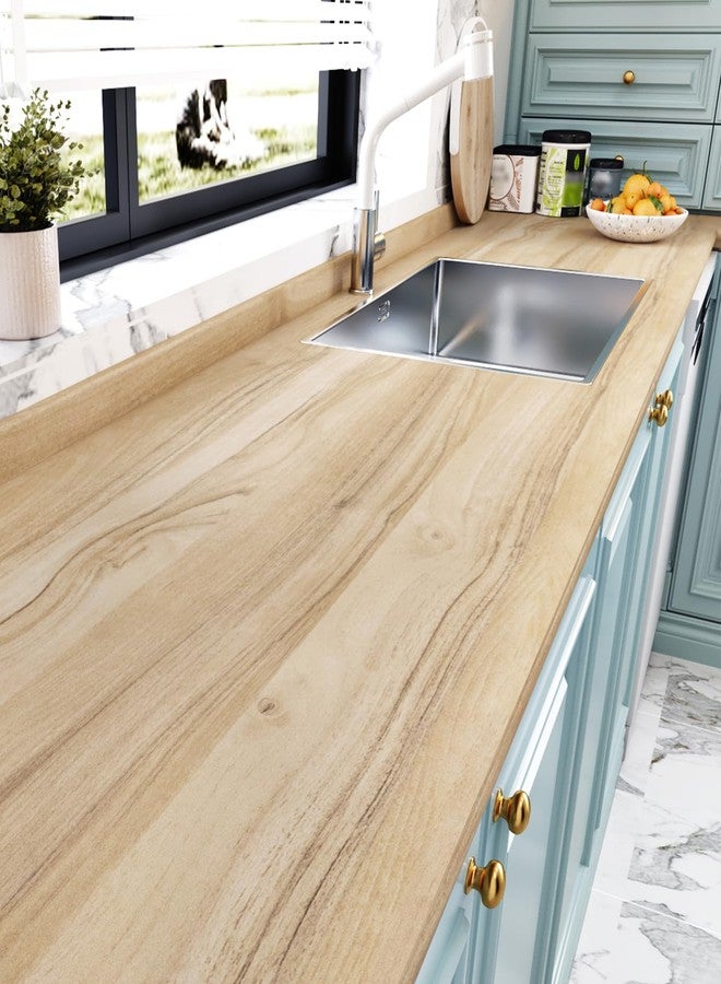 Wallercity Light Brown Wooden Wallpaper Peel and Stick Oak Wood Contact Paper for Countertops Removable Peel and Stick Wallpaper Waterproof Vinyl Wood Grain Contact Paper for Cabinet Desk 15.8x78.7 IN - Image 3