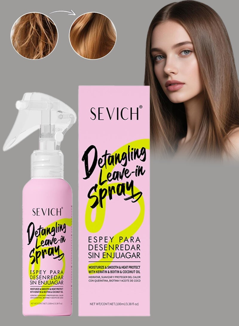 Sevich بخاخ ترطيب الشعر 100 مل لإزالة التشابك وإصلاح الضرر والتحكم في التجاعيد وحماية من الحرارة مع الكيراتين والبيوتين وزيت جوز الهند خفيف الوزن وغير دهني ومزيل تشابك فوري - Image 1