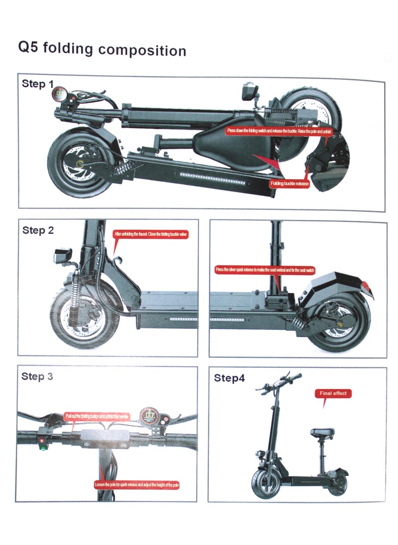 Leaders - LEADERS Electric Scooter with Chair 500W 13AH 48V 50km/h, 11" Off Road Tires Dual Lights Black and Red - Image 1
