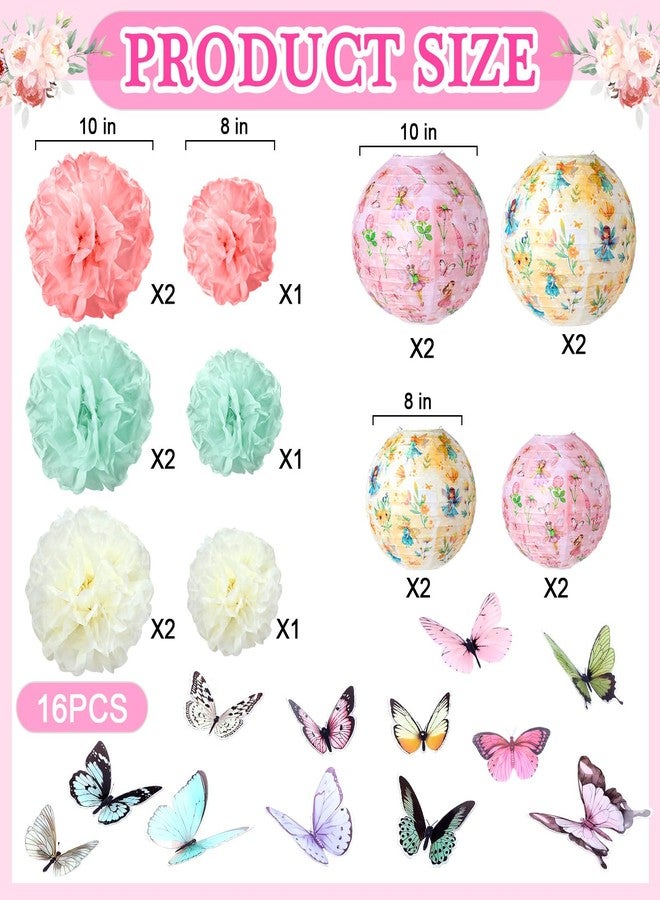 Rossesay Tea Party Decorations Lanterns and Poms for Spring Tea Floral Party Paper Lantern 9 Tissue Bloom Pom Pom Butterfly Thread for Floral Birthday Party Wedding Bridal Shower (Retro) - Image 2