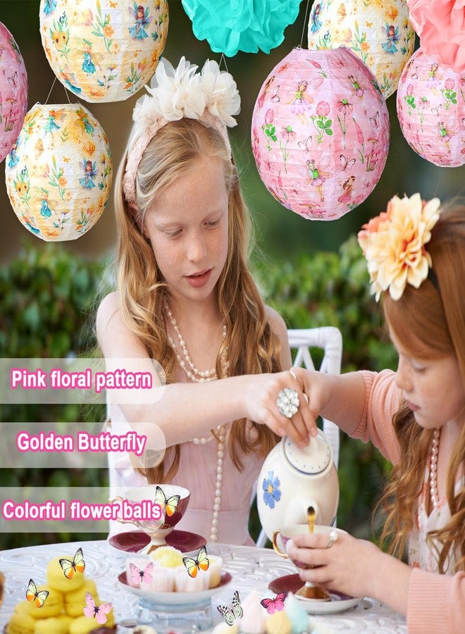 Rossesay Tea Party Decorations Lanterns and Poms for Spring Tea Floral Party Paper Lantern 9 Tissue Bloom Pom Pom Butterfly Thread for Floral Birthday Party Wedding Bridal Shower (Retro) - Image 4