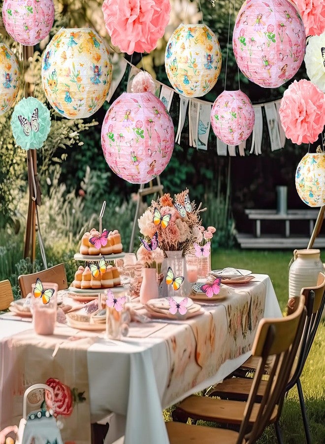 Rossesay Tea Party Decorations Lanterns and Poms for Spring Tea Floral Party Paper Lantern 9 Tissue Bloom Pom Pom Butterfly Thread for Floral Birthday Party Wedding Bridal Shower (Retro) - Image 5