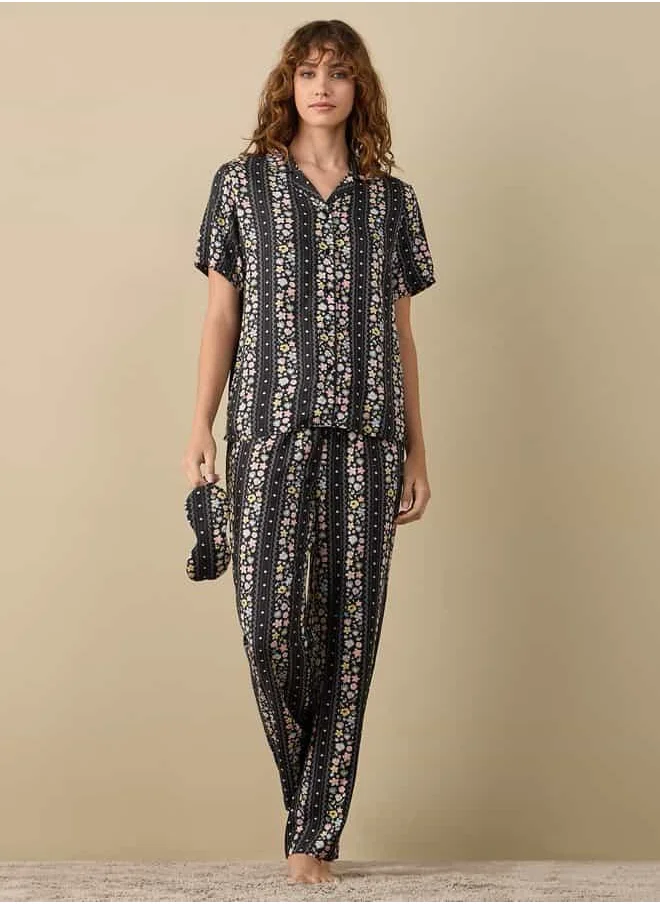 فاف Floral Print Short Sleeves Shirt and Pyjama Set
