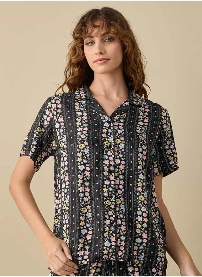 فاف Floral Print Short Sleeves Shirt and Pyjama Set