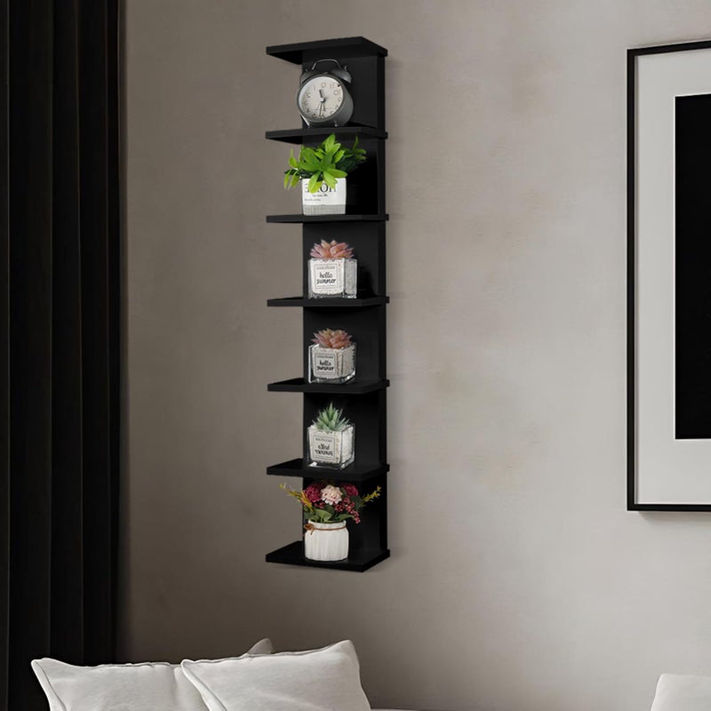 Hlimior 7 Tier Wall Shelf Unit - Lack Floating Shelf, Black Compact Display Floating Shelf, Vertical Column Wall Decor Mount Floating Storage Organizer Tall Tower Shelf for Bathroomï¼ŒBedrooms, Living Rooms - Image 5