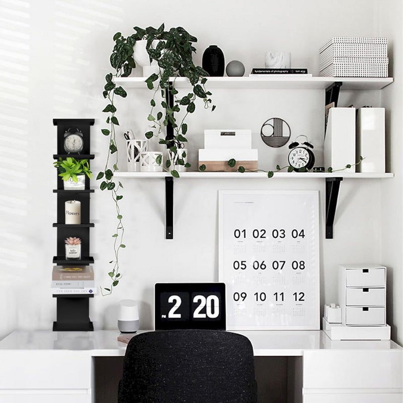 Hlimior 7 Tier Wall Shelf Unit - Lack Floating Shelf, Black Compact Display Floating Shelf, Vertical Column Wall Decor Mount Floating Storage Organizer Tall Tower Shelf for Bathroomï¼ŒBedrooms, Living Rooms - Image 3