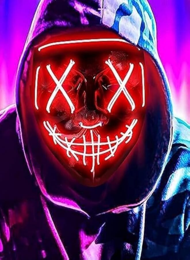 Halloween Mask, LED Light up Mask LED Mask Scary mask for Festival Cosplay Halloween Costume Masquerade Parties (red) 